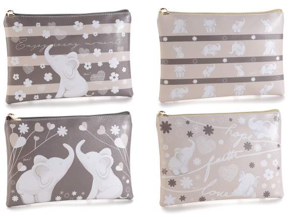 Clutch bag in faux leather with Elefantini print zip